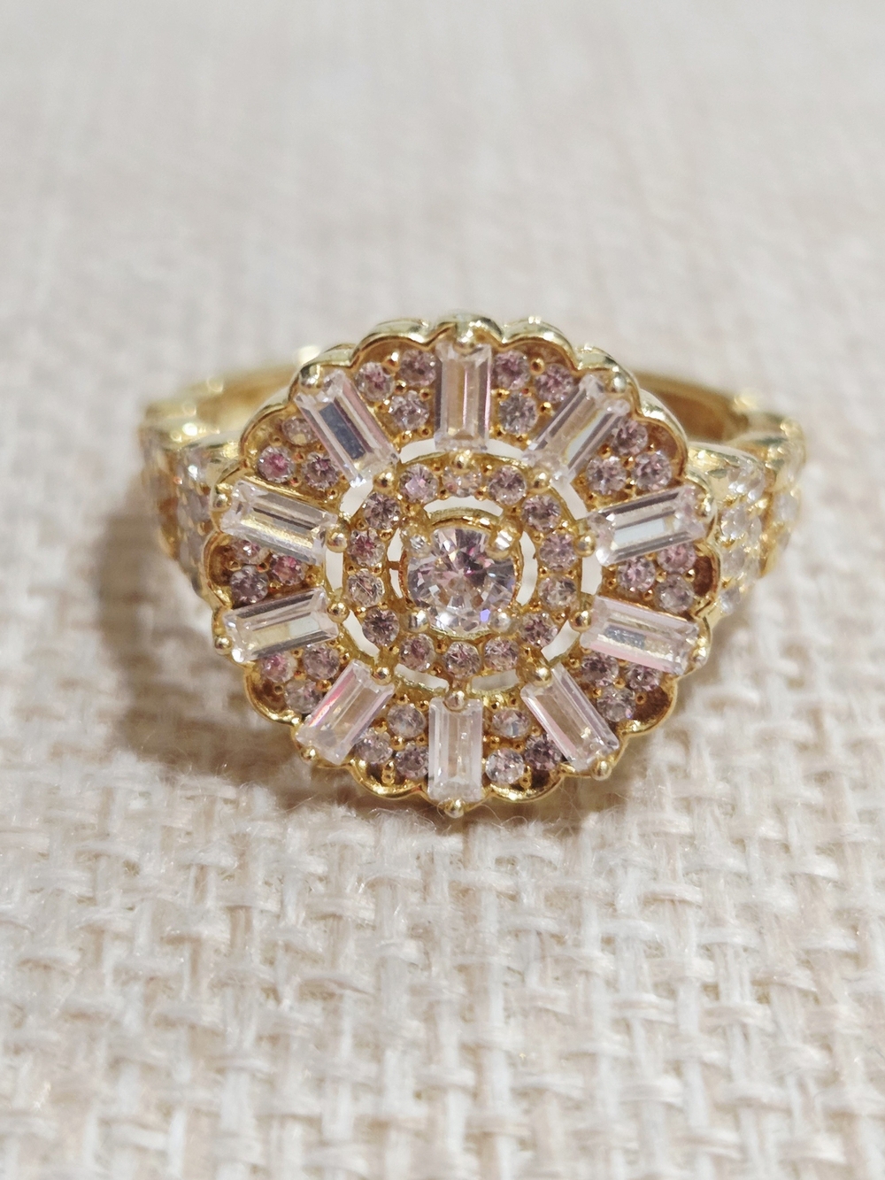 Gold Pink Halo Floral Ring - Size 7
